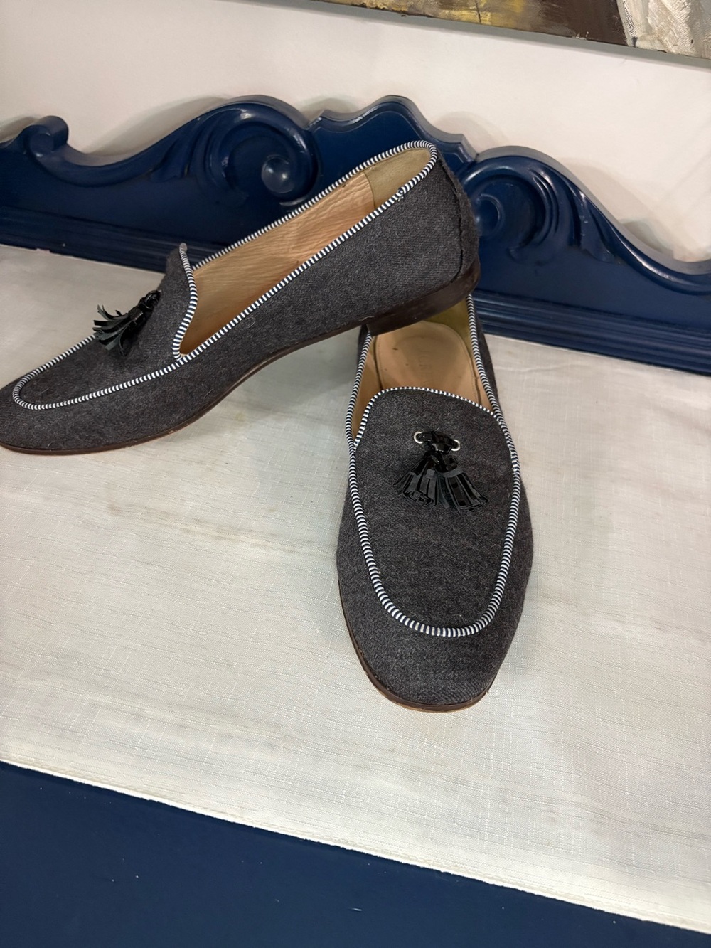 J. Crew Charlie Gray wool Tassel Loafers size 10 
EUC